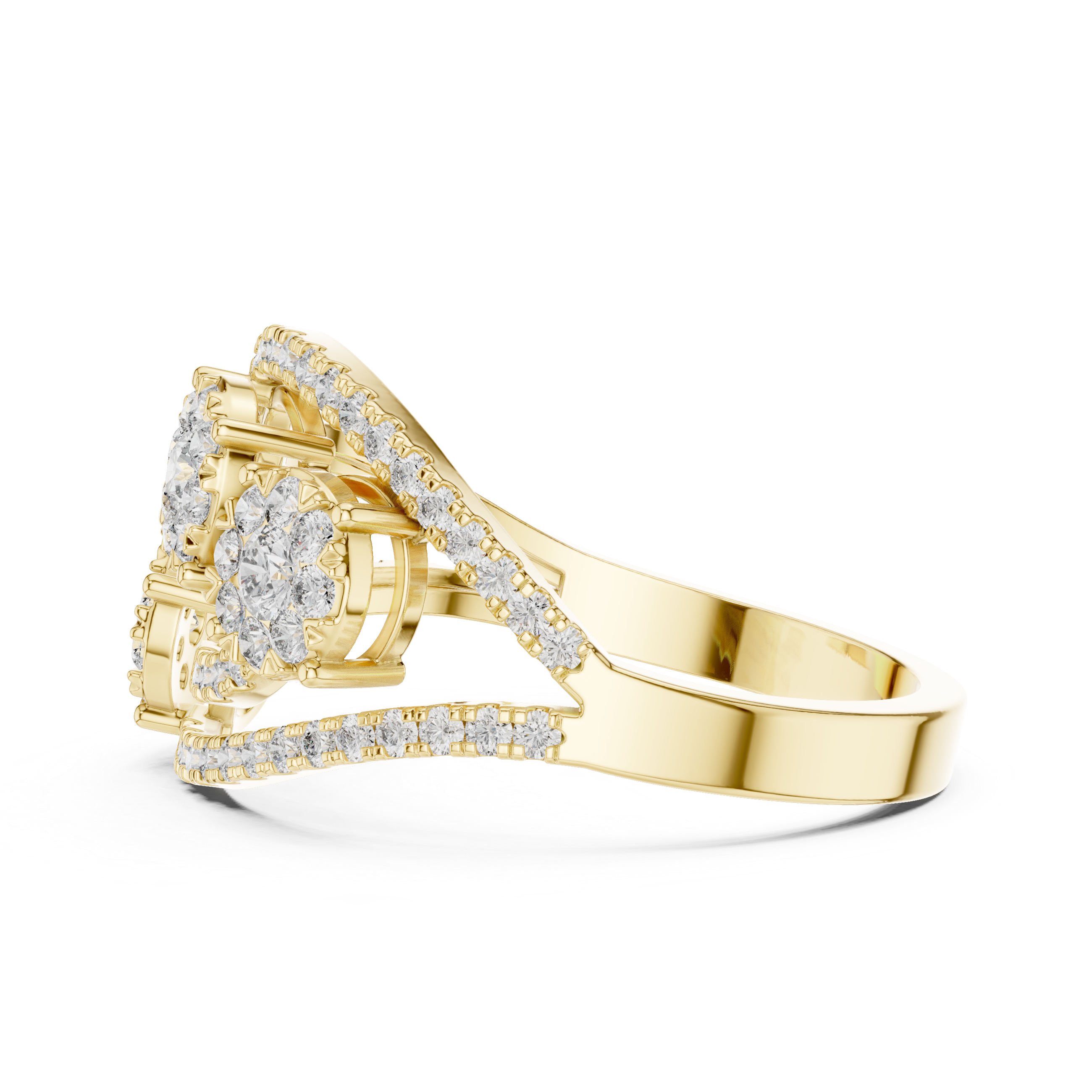 Round Cut Diamond Interwoven Infinity Three Cluster Ring