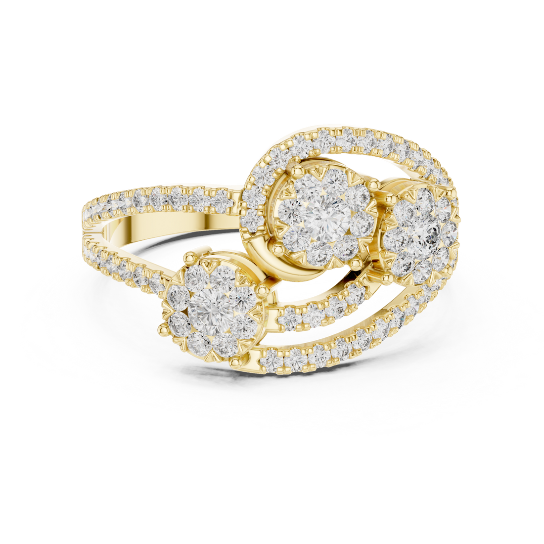 Round Cut Diamond Interwoven Infinity Three Cluster Ring