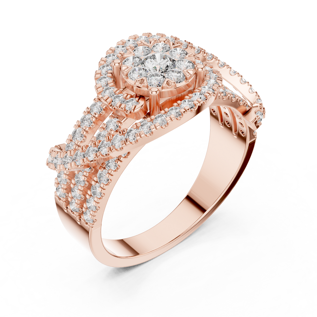 Round Brilliant Diamond Halo Twist Band Ring