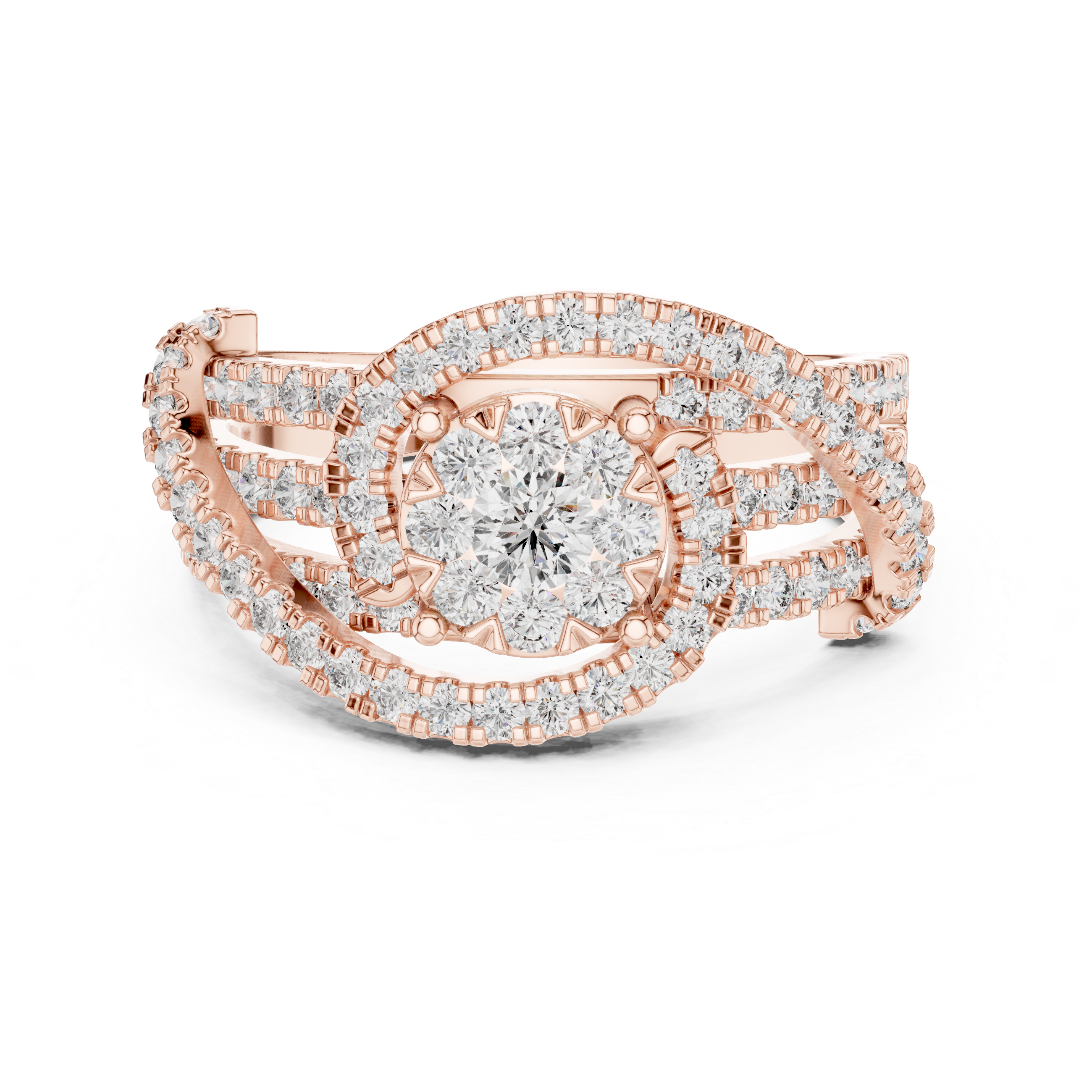 Round Brilliant Diamond Halo Twist Band Ring