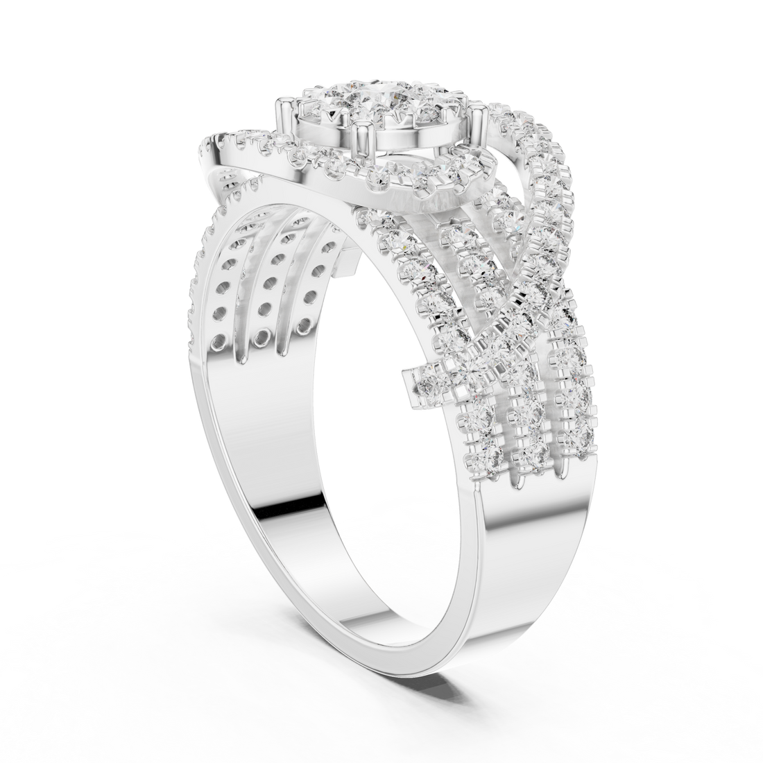 Round Brilliant Diamond Halo Twist Band Ring