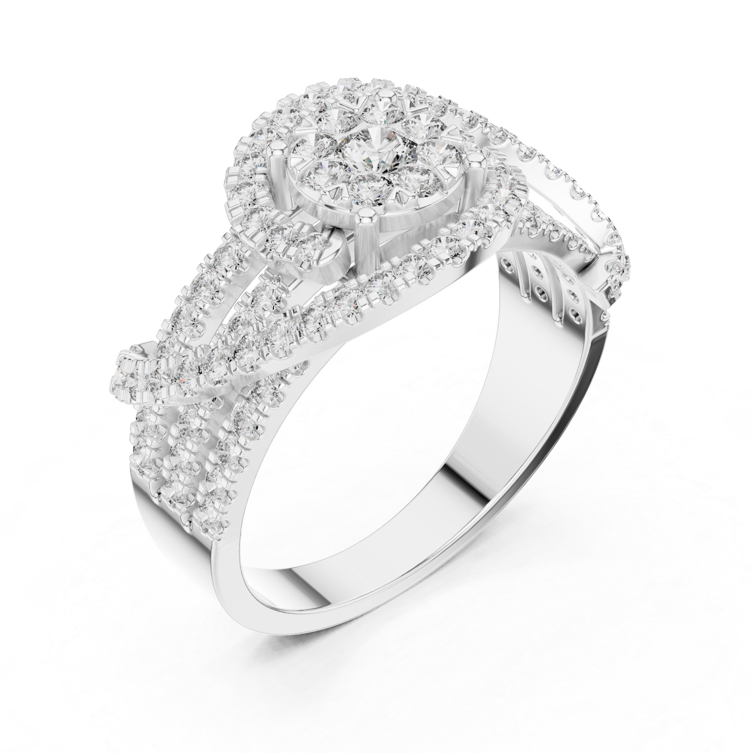 Round Brilliant Diamond Halo Twist Band Ring