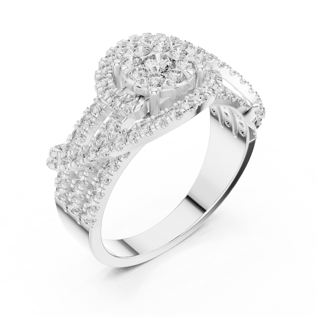 Round Brilliant Diamond Halo Twist Band Ring