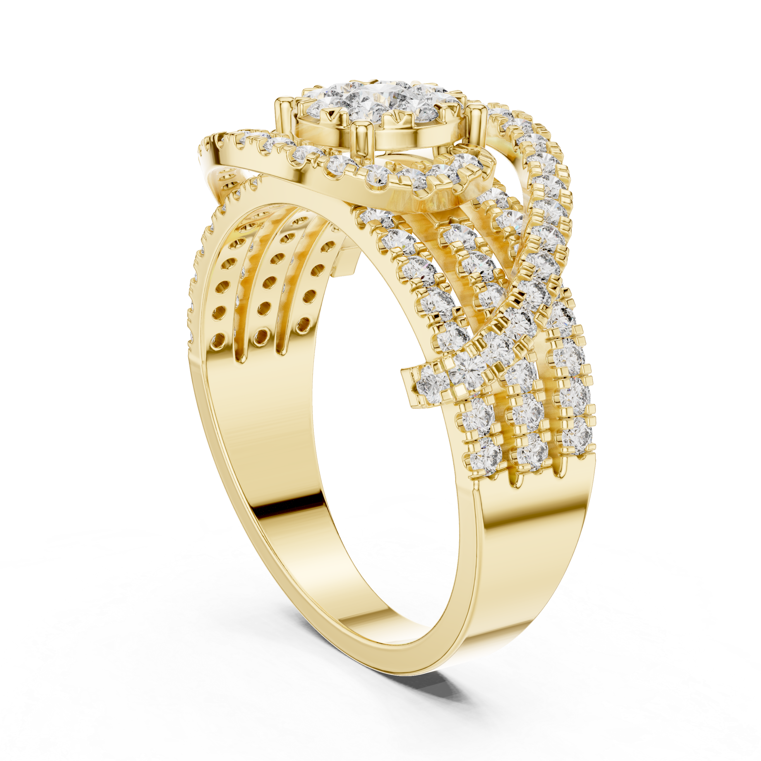Round Brilliant Diamond Halo Twist Band Ring