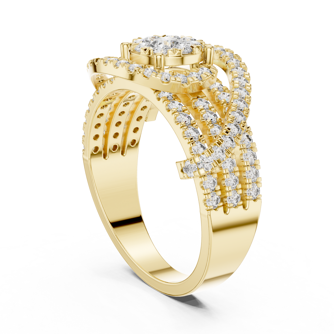 Round Brilliant Diamond Halo Twist Band Ring