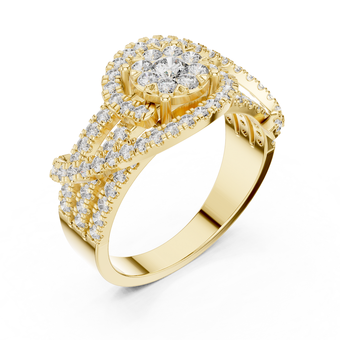 Round Brilliant Diamond Halo Twist Band Ring