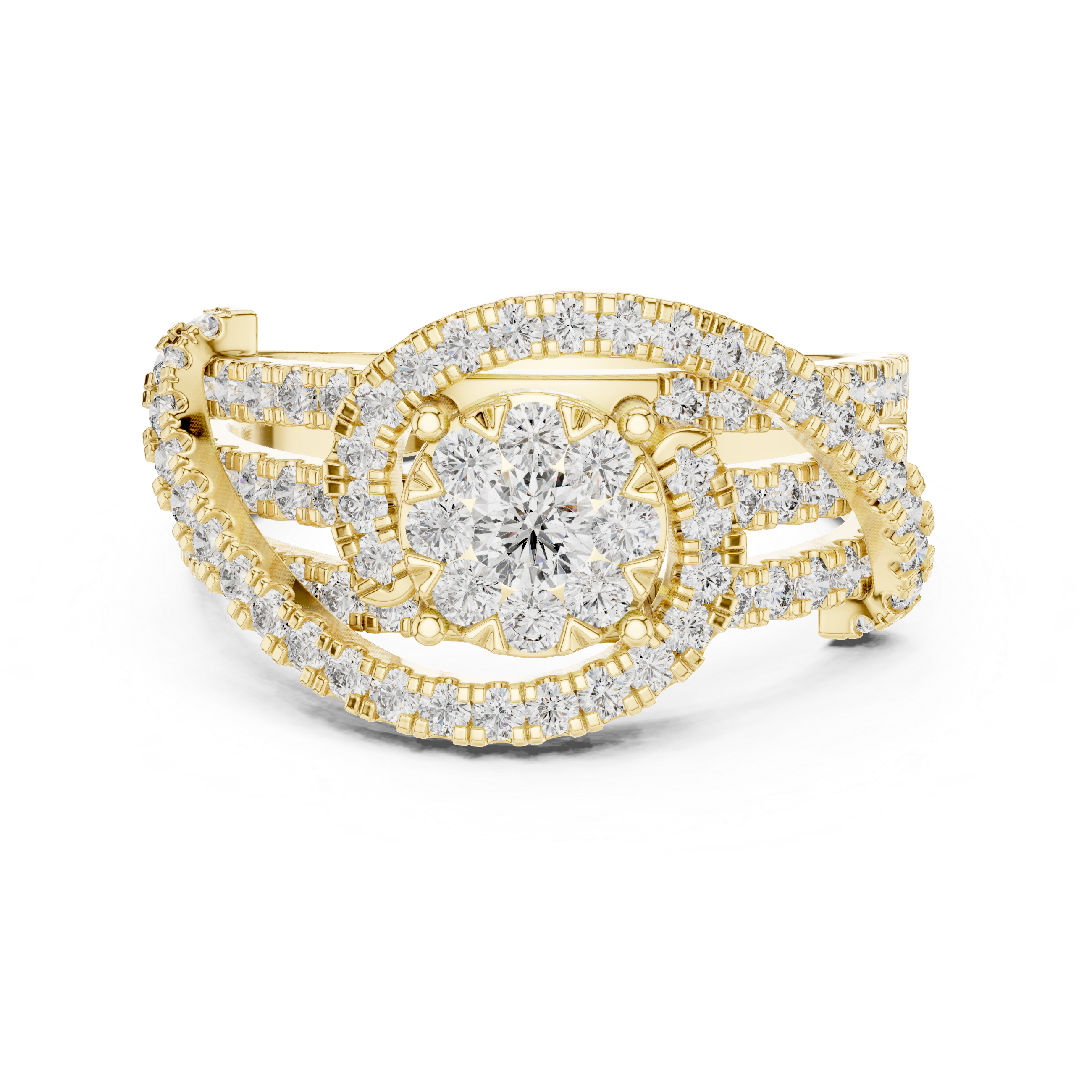 Round Brilliant Diamond Halo Twist Band Ring