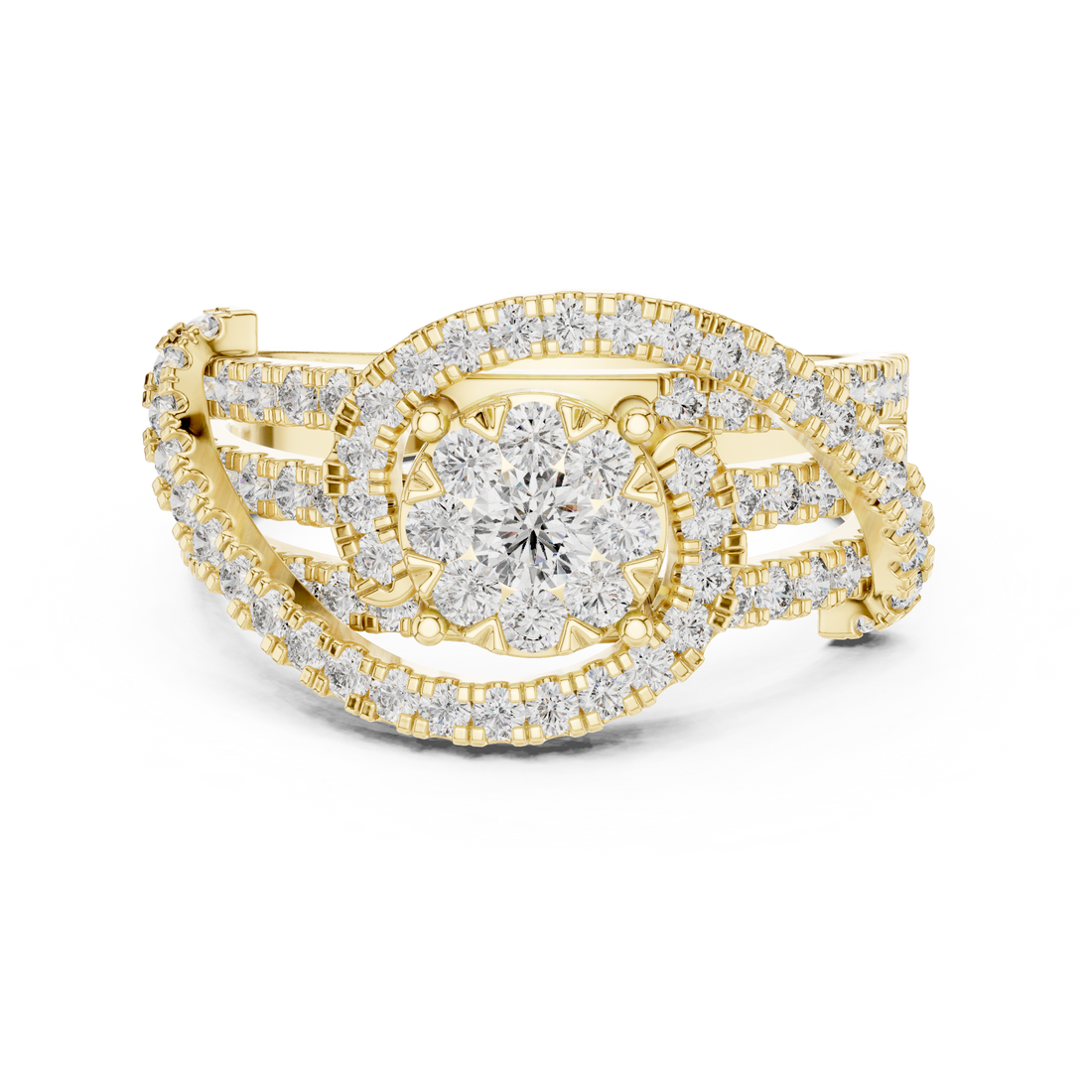 Round Brilliant Diamond Halo Twist Band Ring