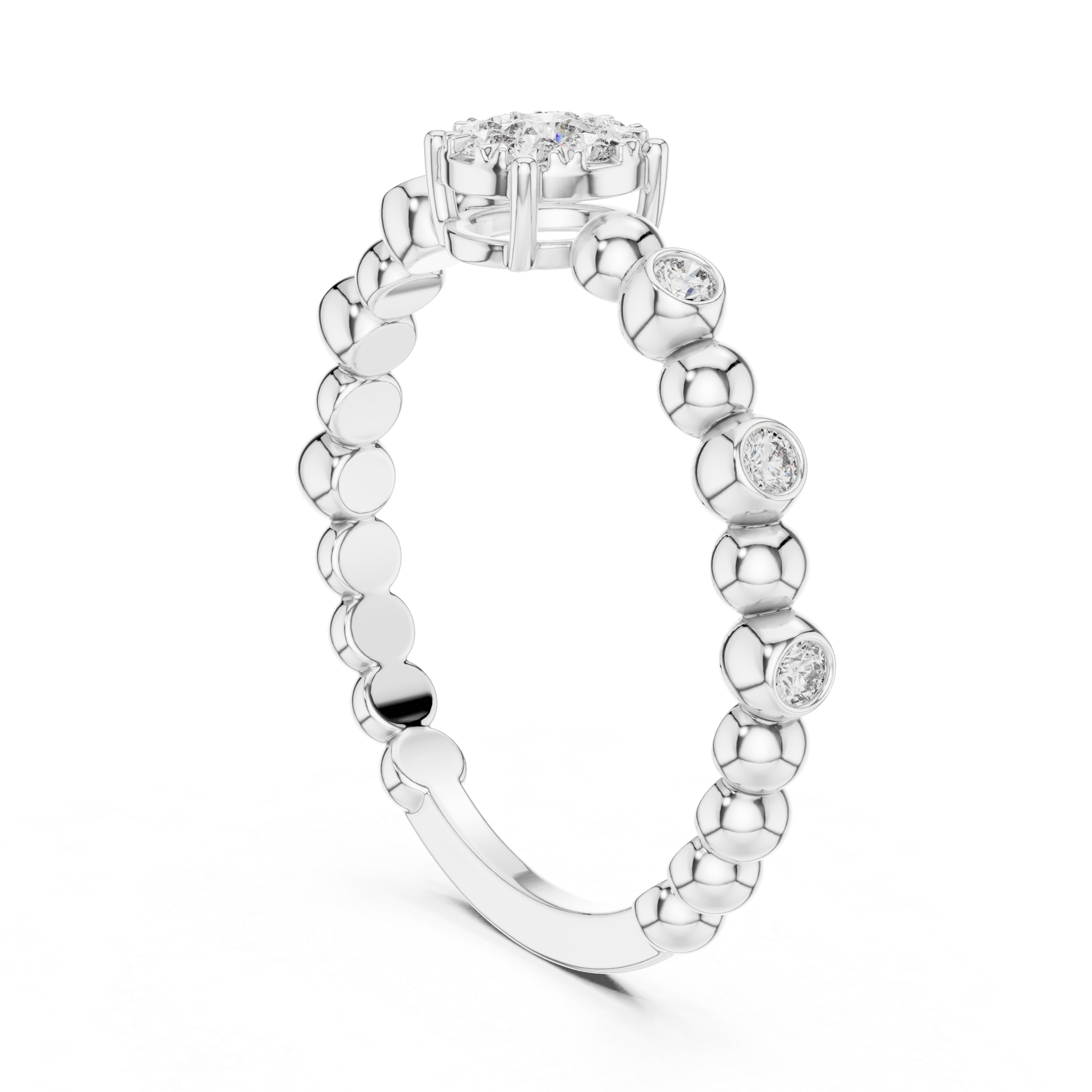 Round Cut Diamond Beaded Solitaire Band Ring