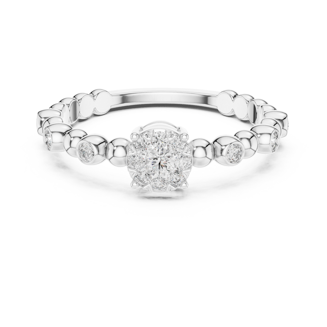 Round Cut Diamond Beaded Solitaire Band Ring