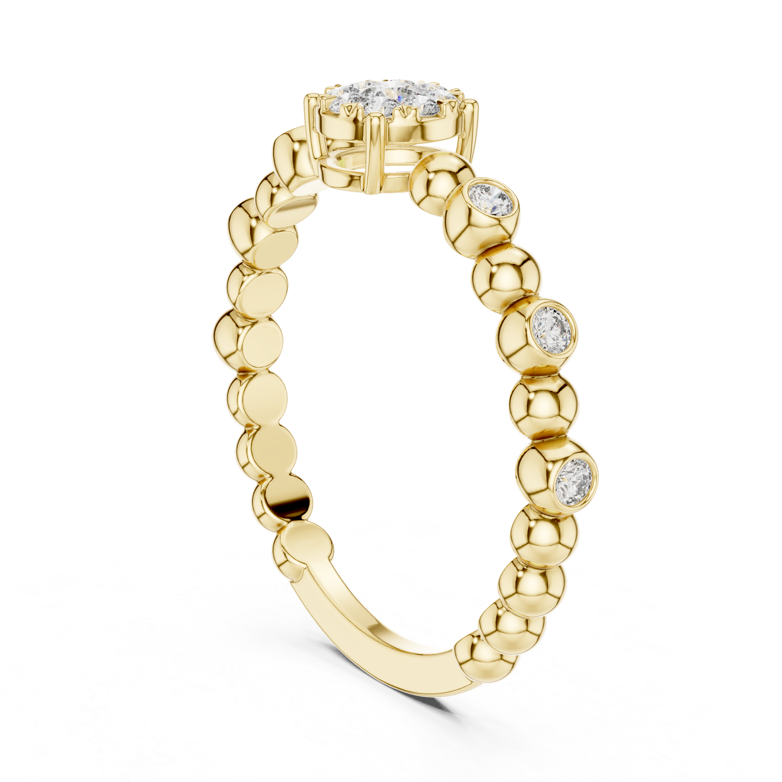 Round Cut Diamond Beaded Solitaire Band Ring