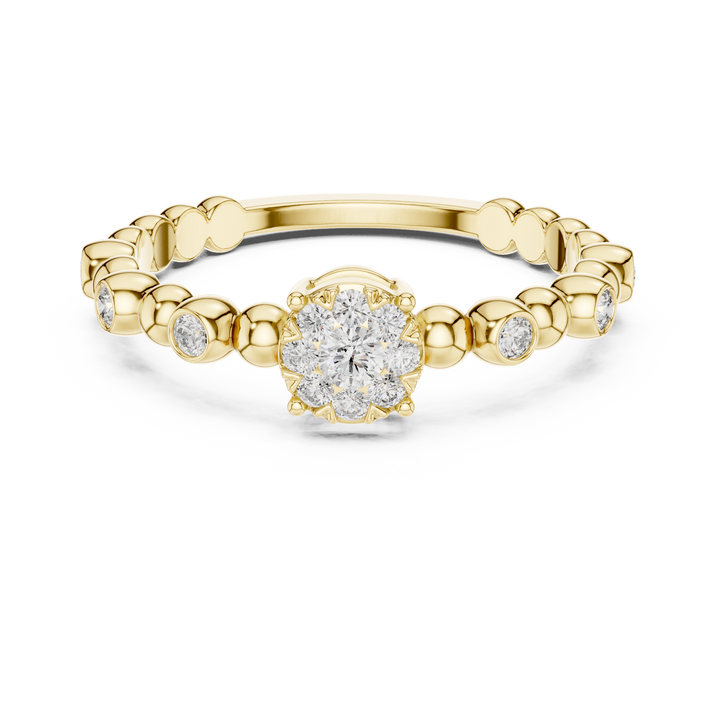 Round Cut Diamond Beaded Solitaire Band Ring
