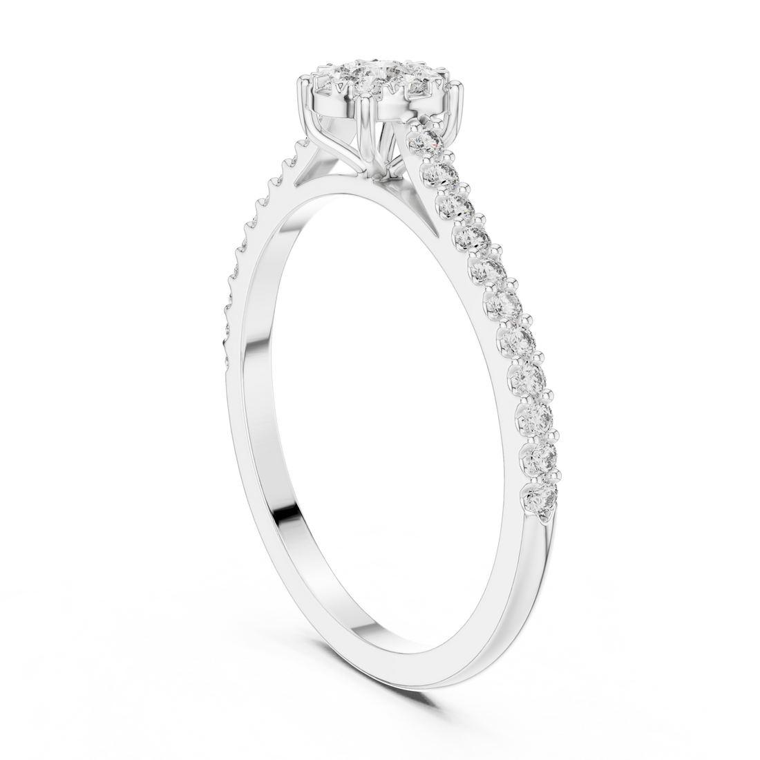 Round Cut Diamond Floral Cluster Halo Band Ring