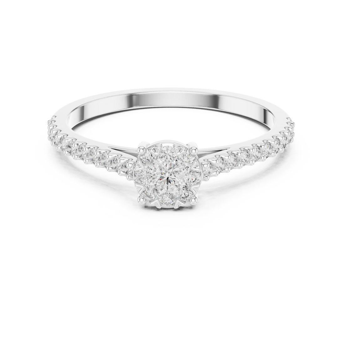 Round Cut Diamond Floral Cluster Halo Band Ring