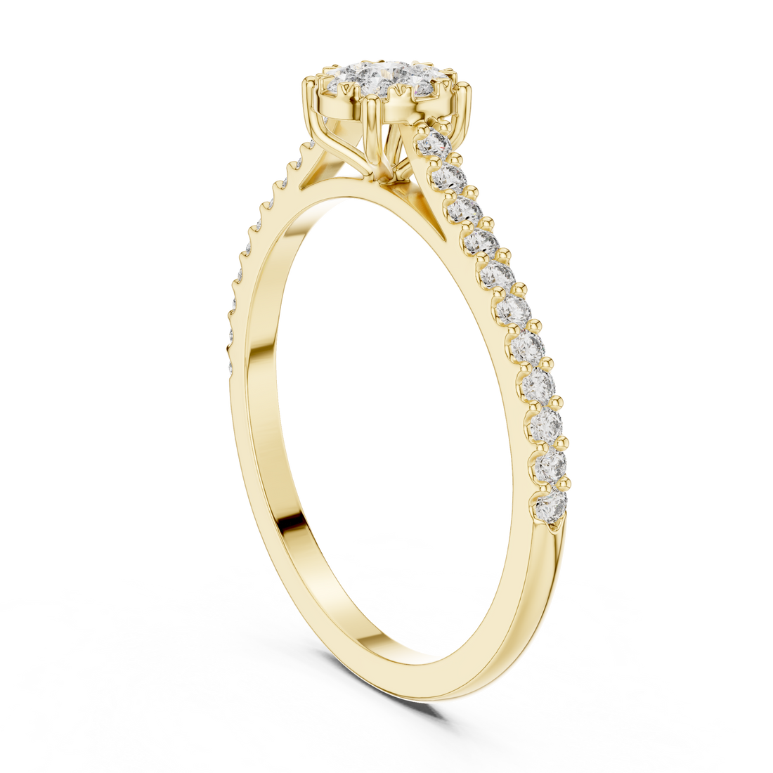 Round Cut Diamond Floral Cluster Halo Band Ring