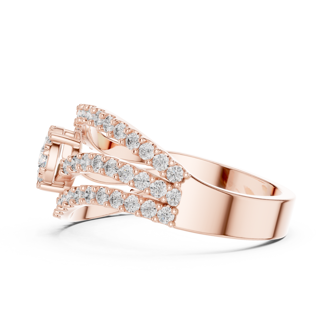 Round Cut Diamond Floral Cluster Halo Twist Band Ring