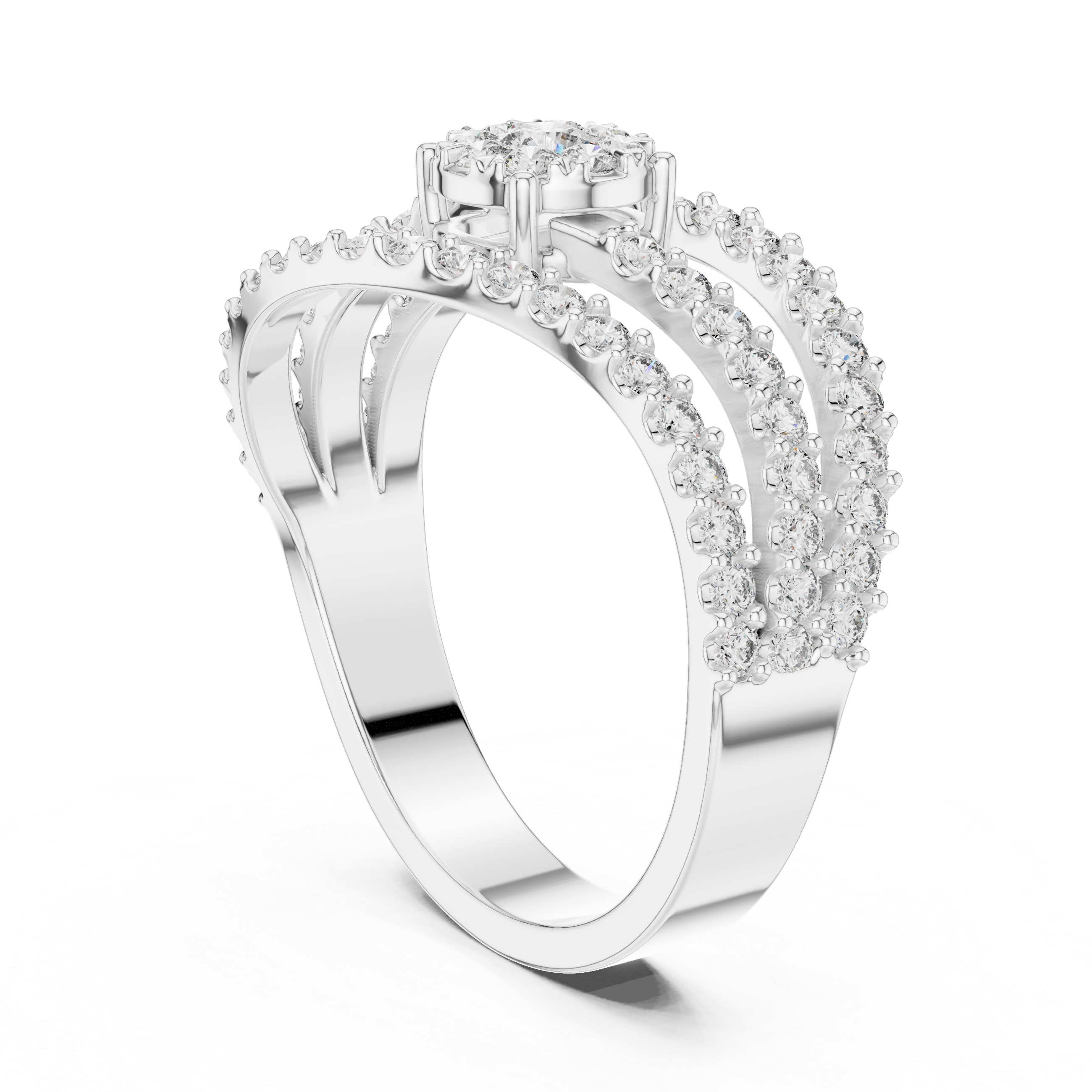 Round Cut Diamond Floral Cluster Halo Twist Band Ring