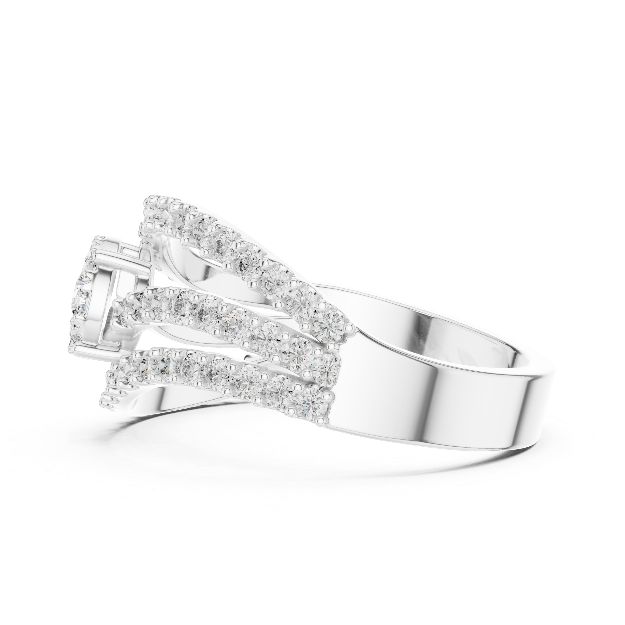 Round Cut Diamond Floral Cluster Halo Twist Band Ring