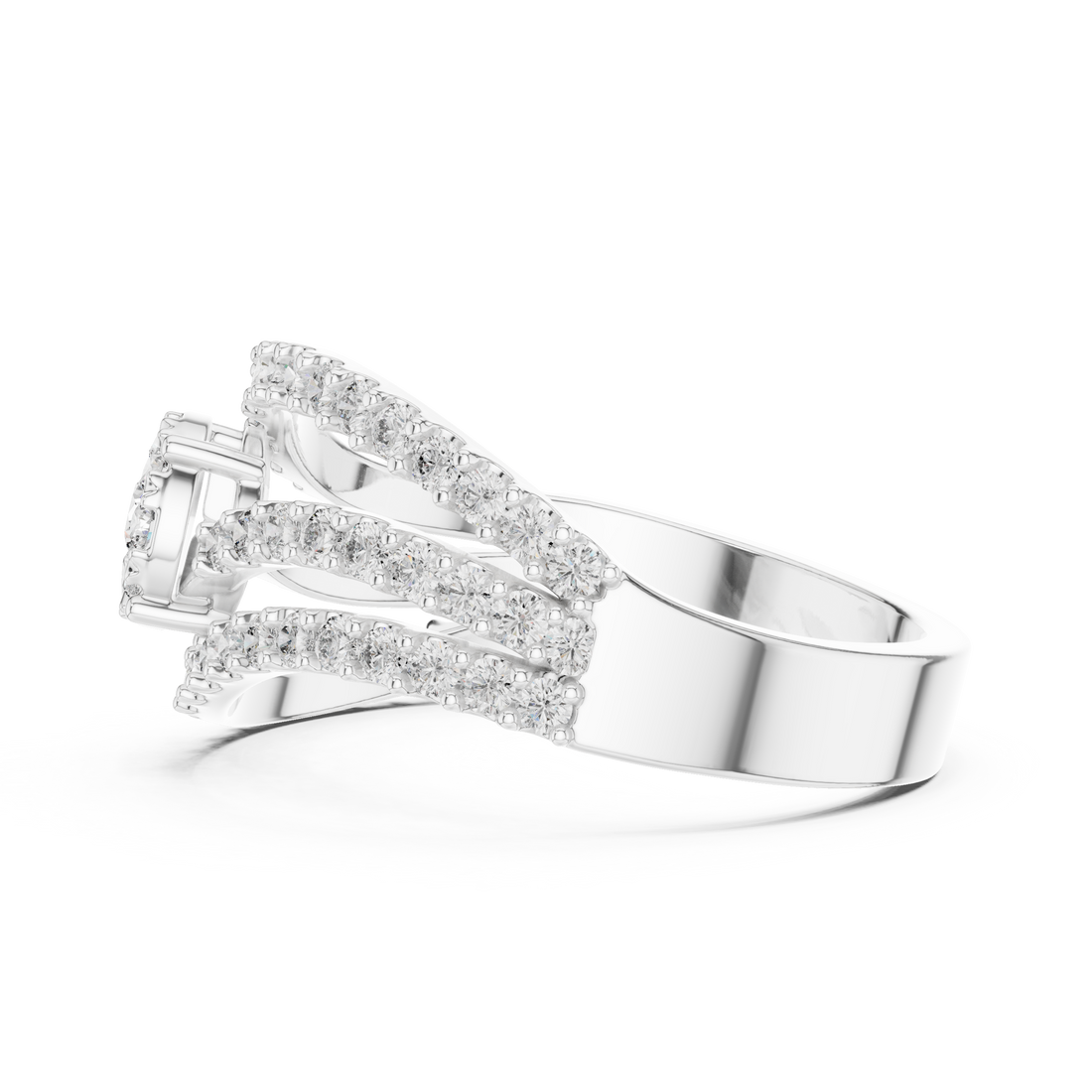 Round Cut Diamond Floral Cluster Halo Twist Band Ring