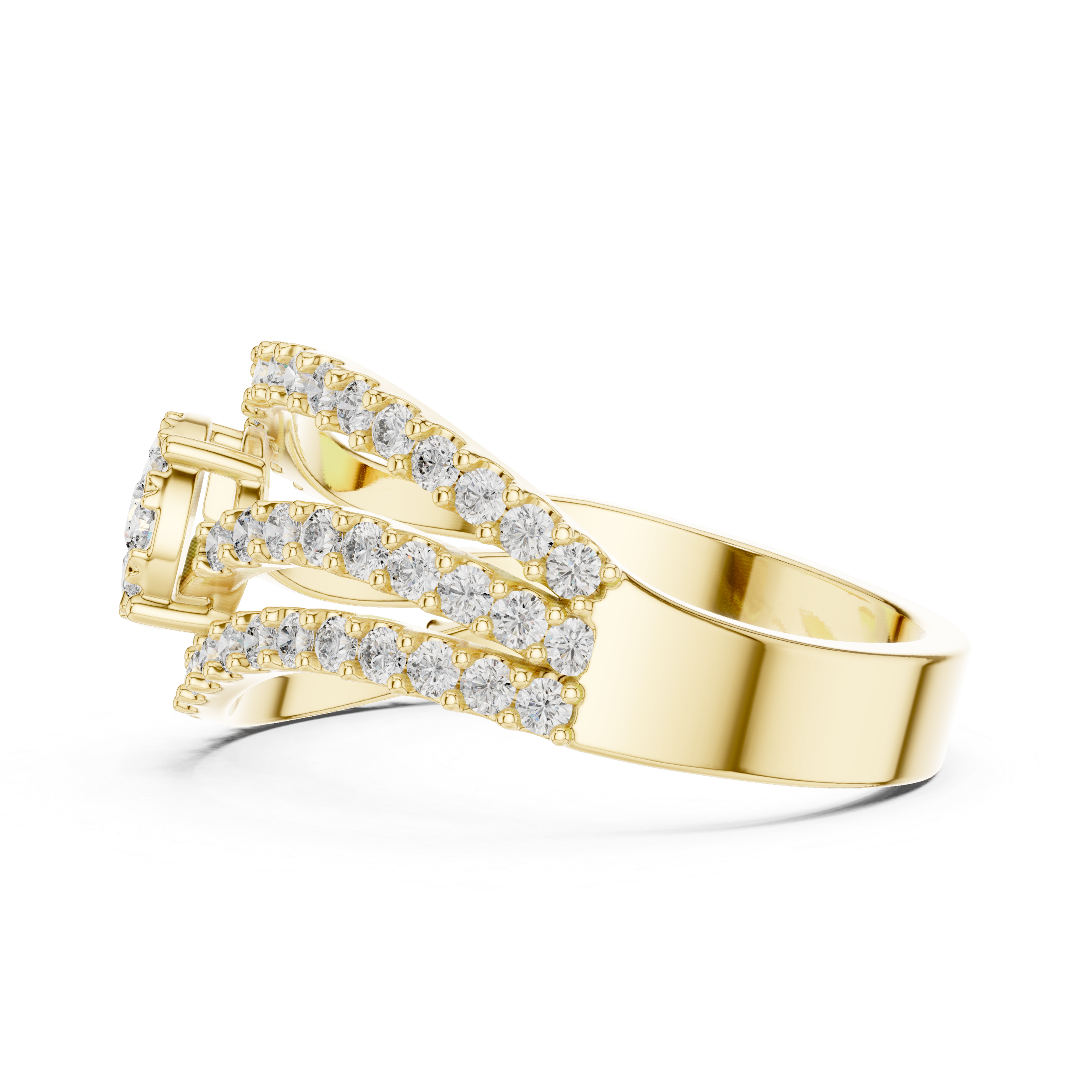 Round Cut Diamond Floral Cluster Halo Twist Band Ring