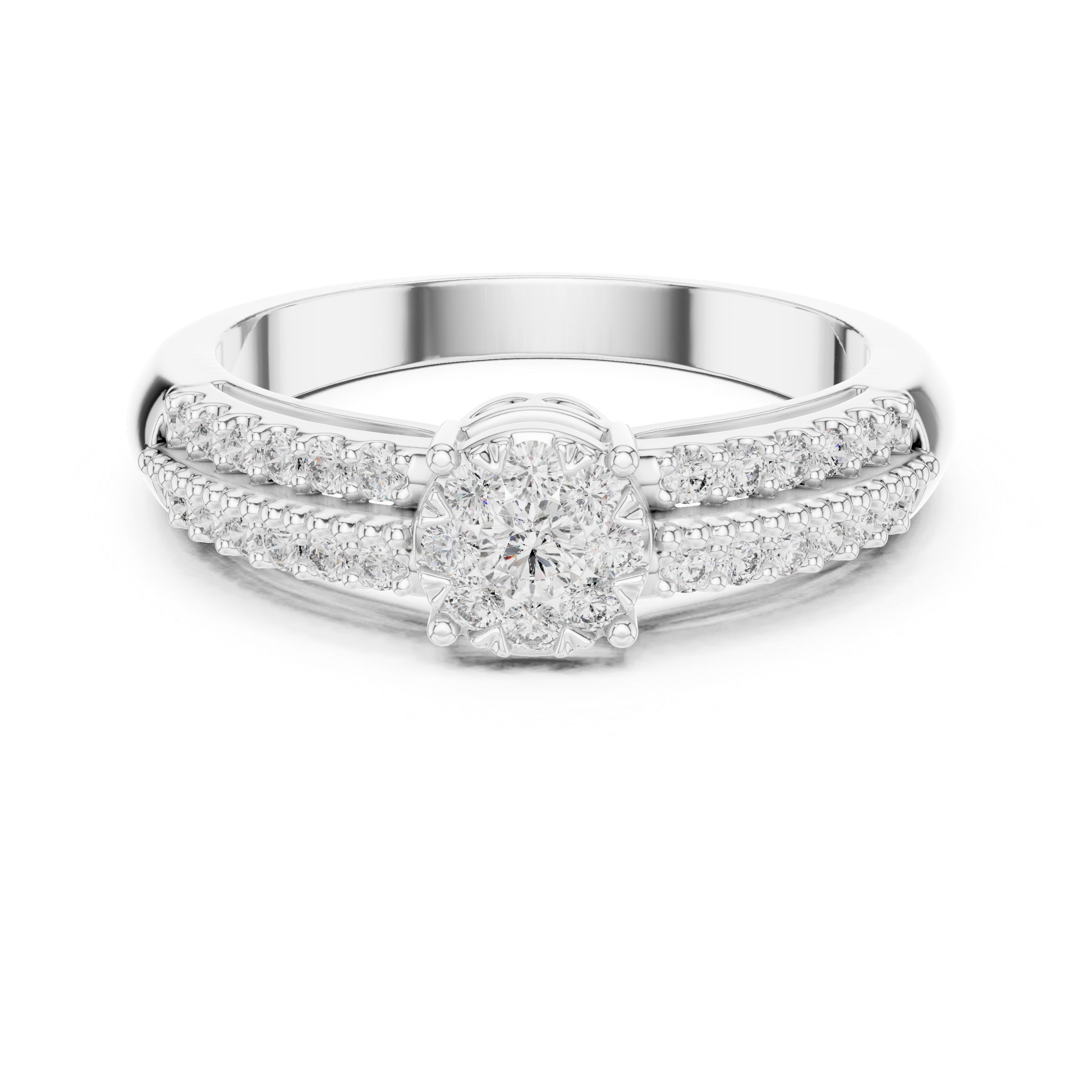 Round Cut Diamond Double Row Halo Cluster Band Ring