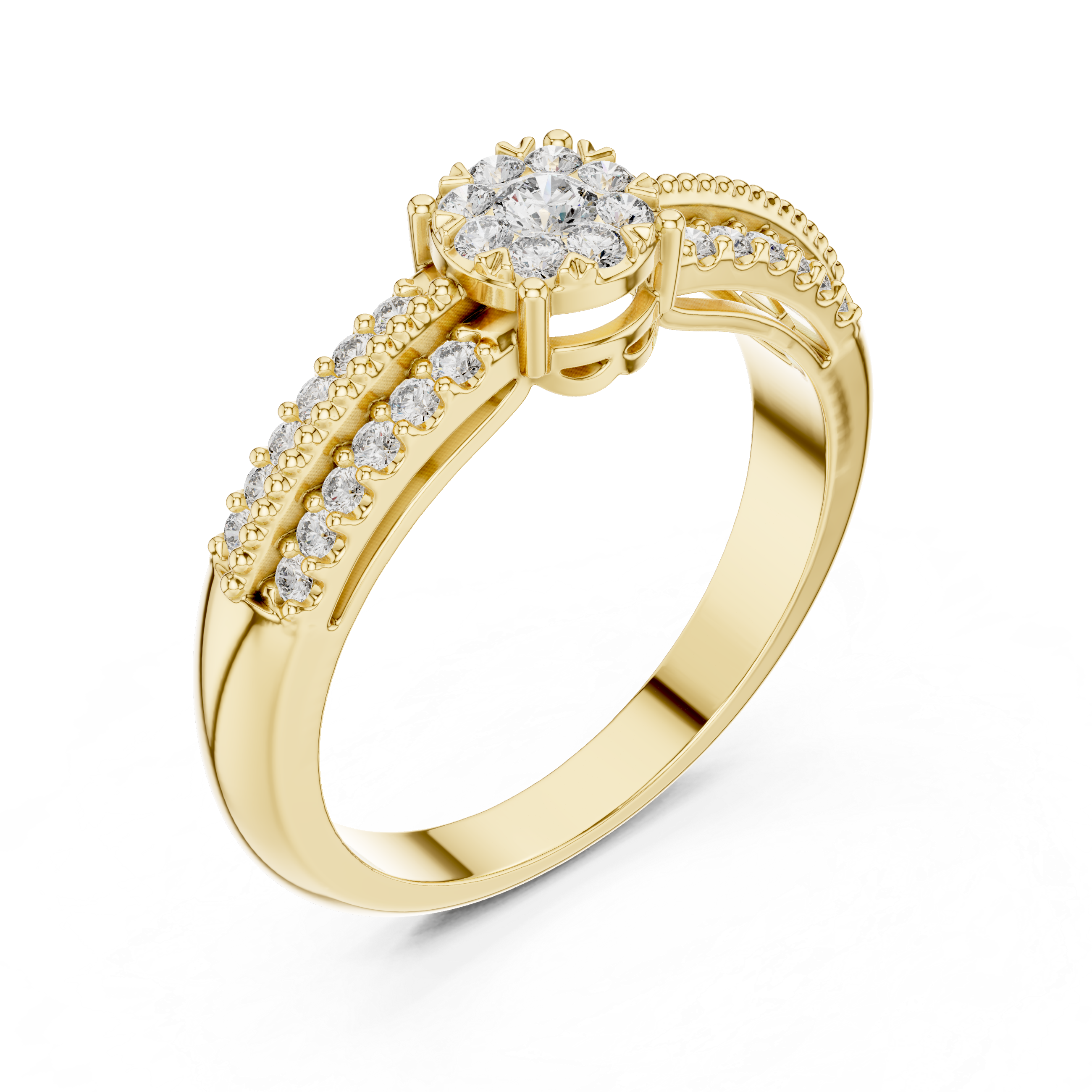 Round Cut Diamond Double Row Halo Cluster Band Ring