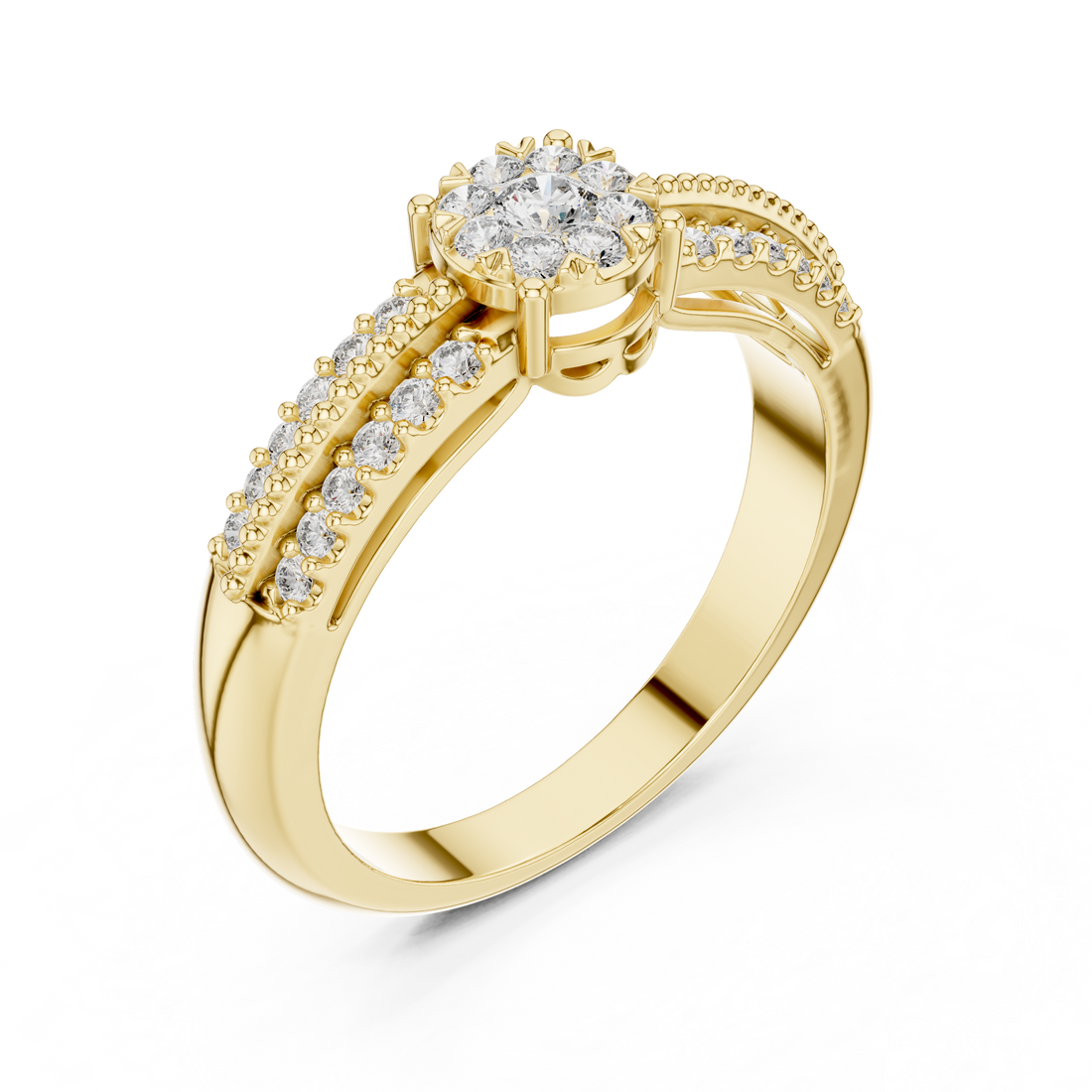 Round Cut Diamond Double Row Halo Cluster Band Ring