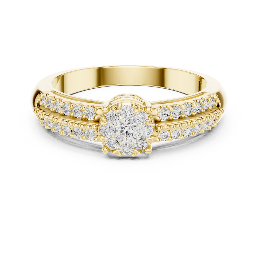 Round Cut Diamond Double Row Halo Cluster Band Ring