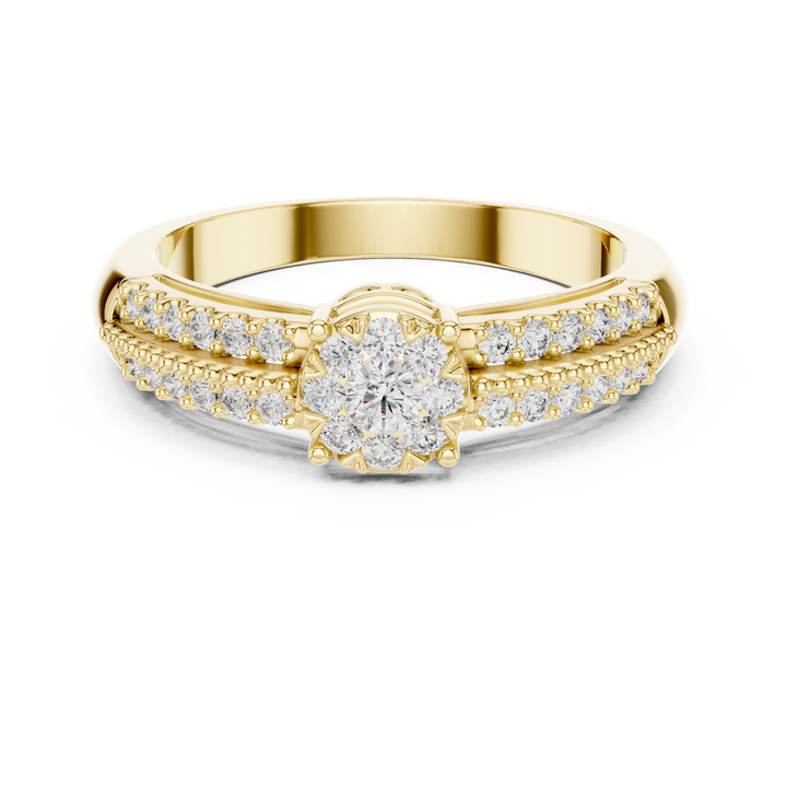 Round Cut Diamond Double Row Halo Cluster Band Ring