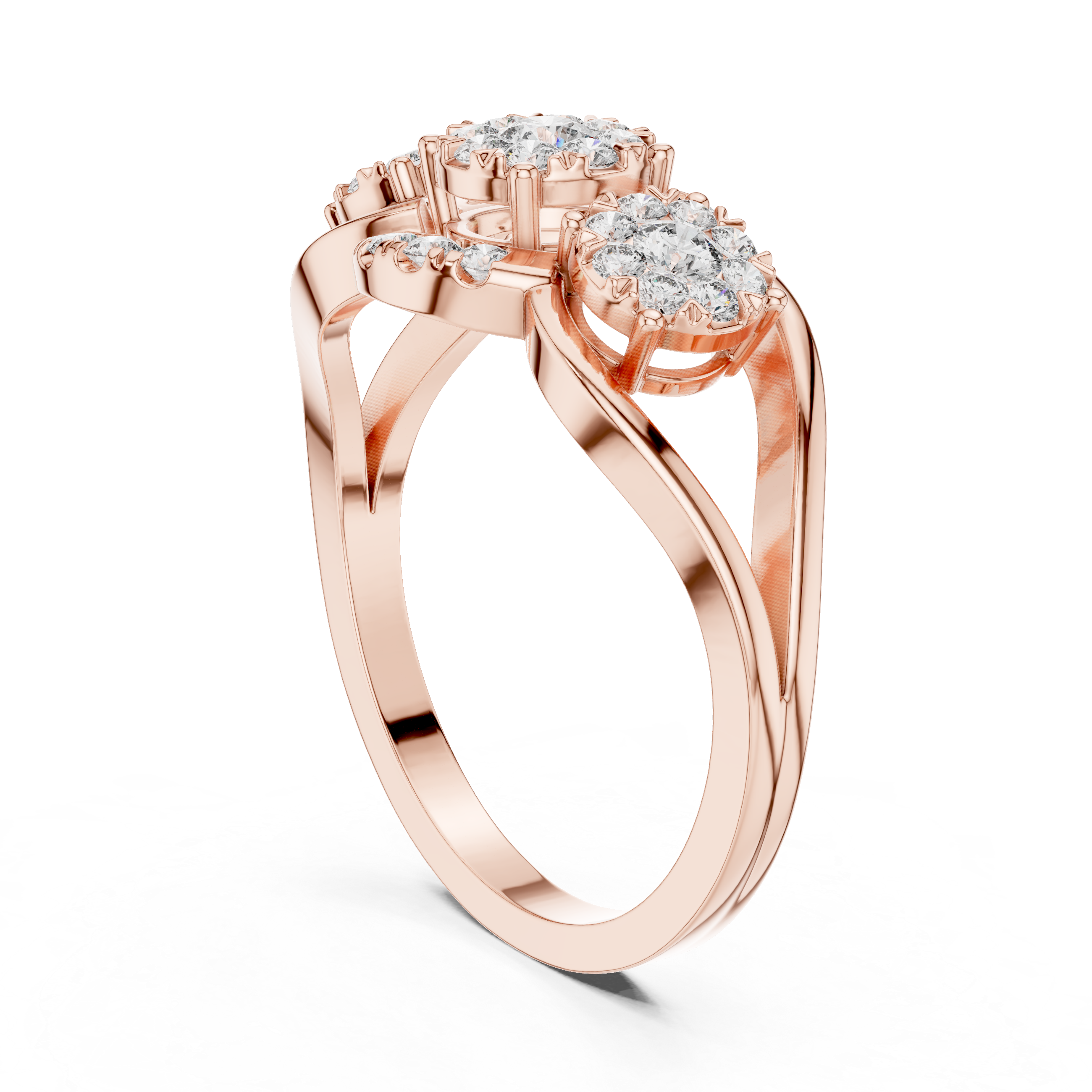 Round Cut Diamond Three Stone Halo Cluster Ring