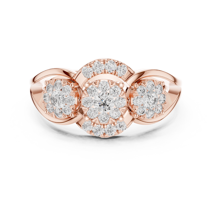 Round Cut Diamond Three Stone Halo Cluster Ring