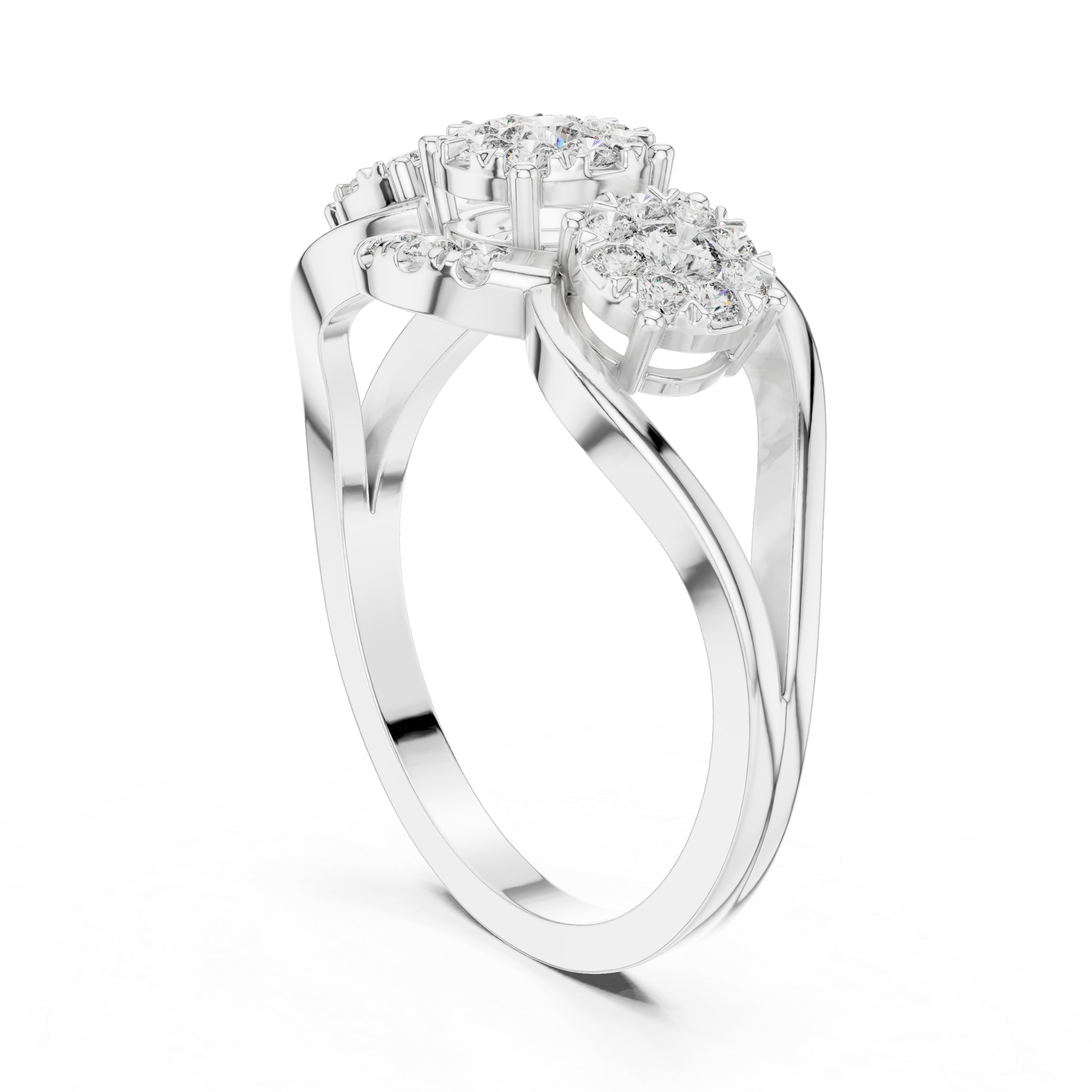 Round Cut Diamond Three Stone Halo Cluster Ring