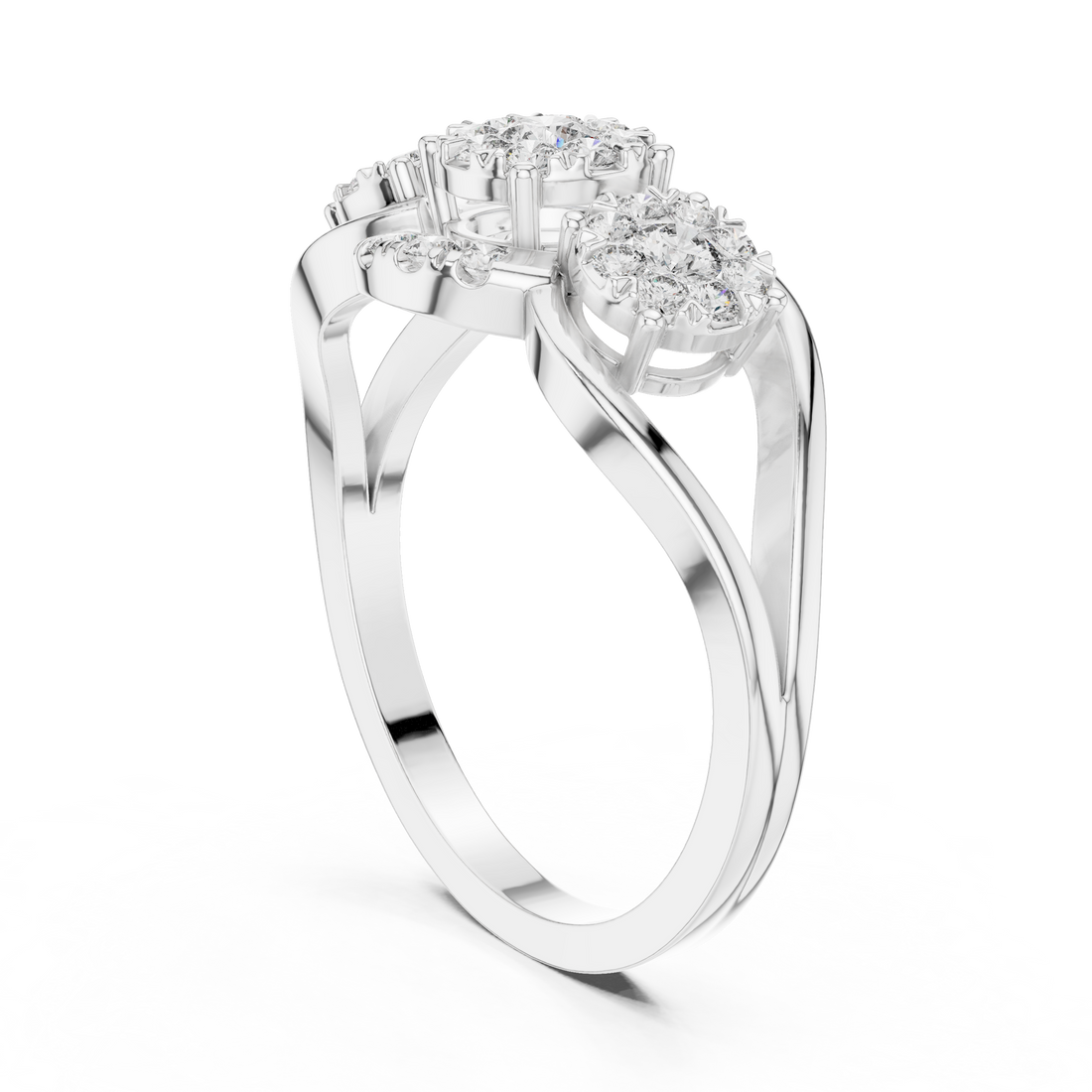 Round Cut Diamond Three Stone Halo Cluster Ring