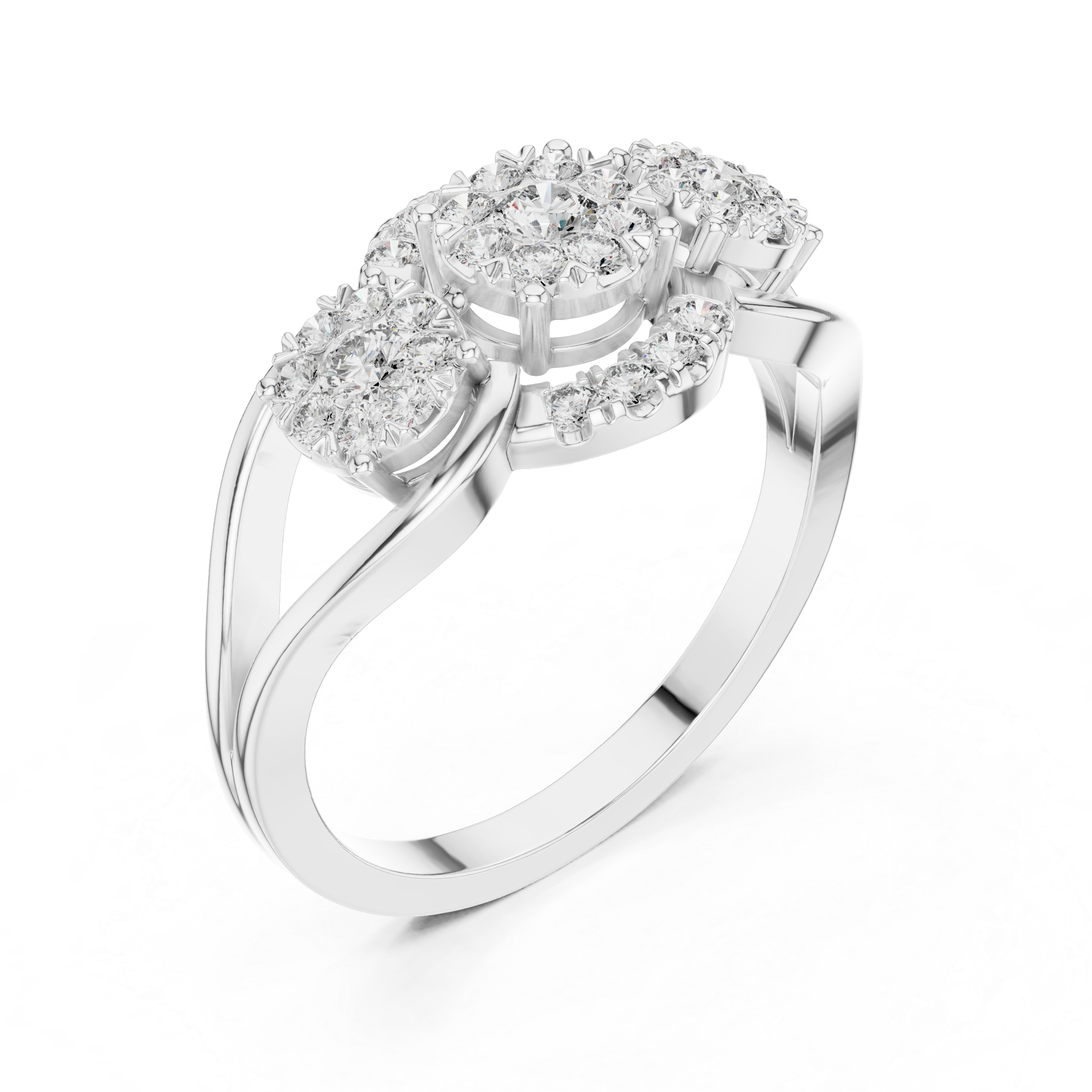 Round Cut Diamond Three Stone Halo Cluster Ring