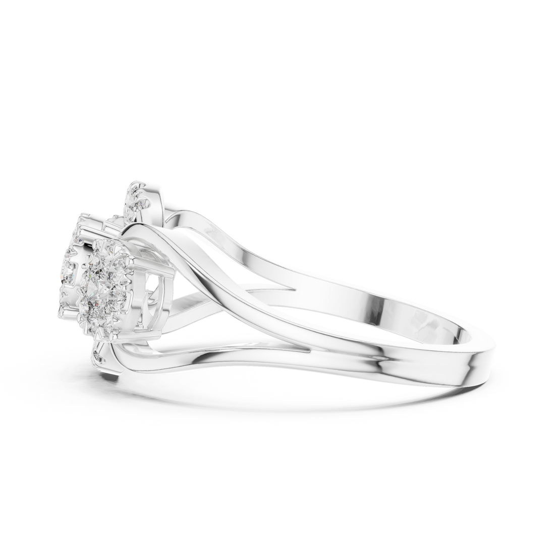 Round Cut Diamond Three Stone Halo Cluster Ring