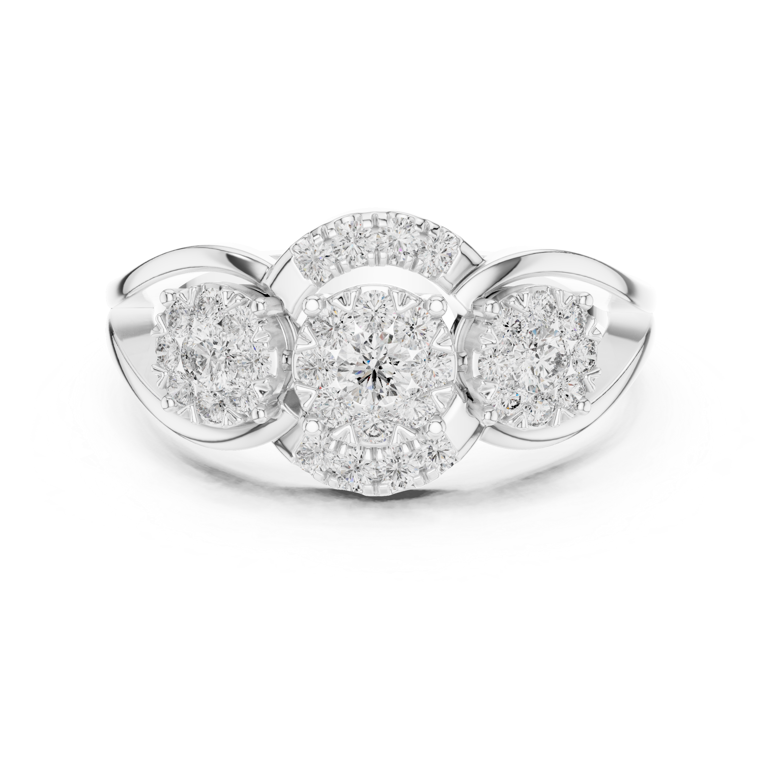 Round Cut Diamond Three Stone Halo Cluster Ring