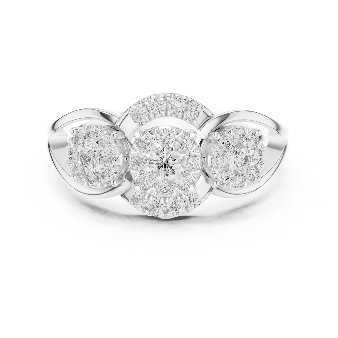 Round Cut Diamond Three Stone Halo Cluster Ring