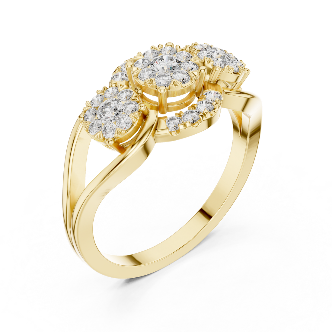 Round Cut Diamond Three Stone Halo Cluster Ring