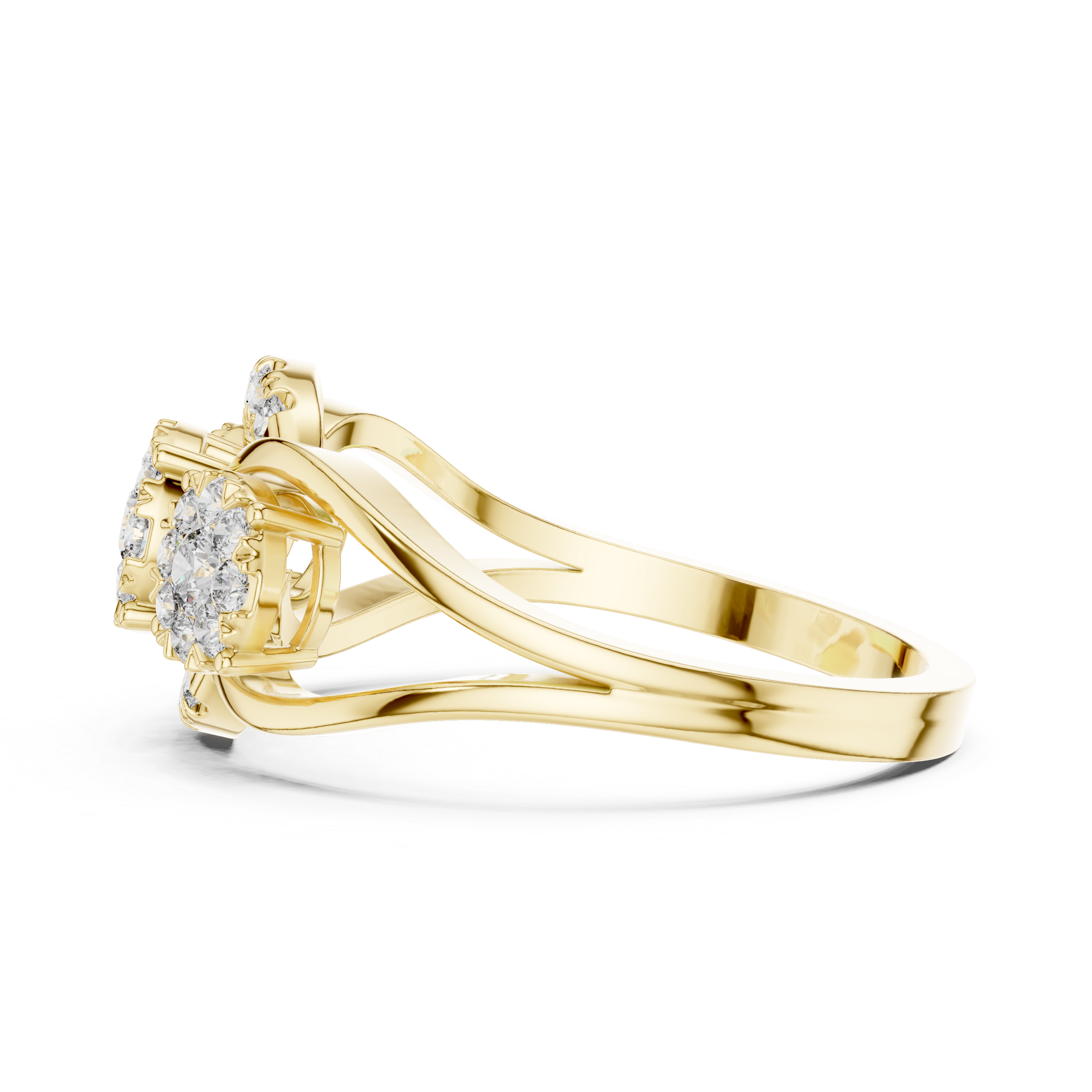 Round Cut Diamond Three Stone Halo Cluster Ring