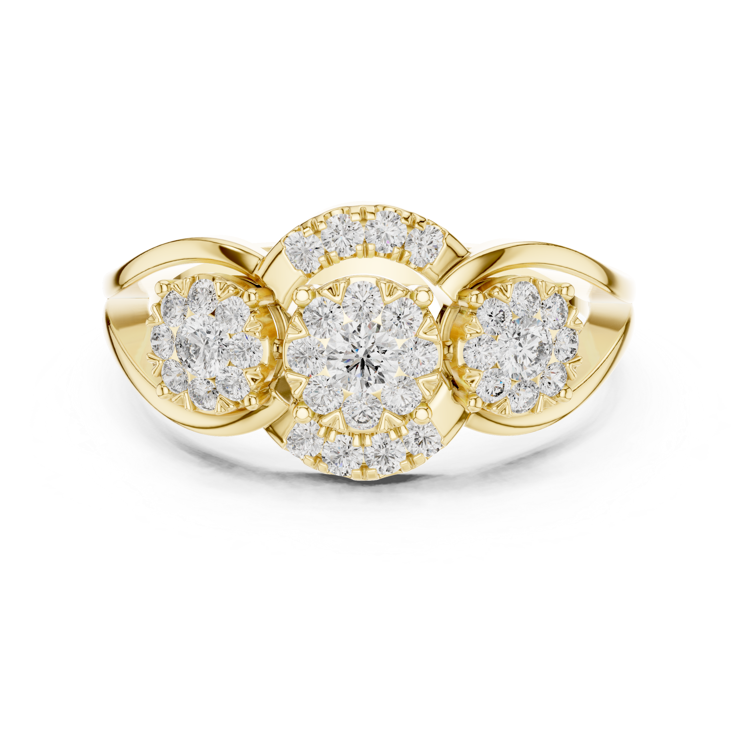Round Cut Diamond Three Stone Halo Cluster Ring