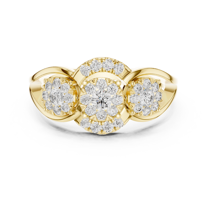 Round Cut Diamond Three Stone Halo Cluster Ring