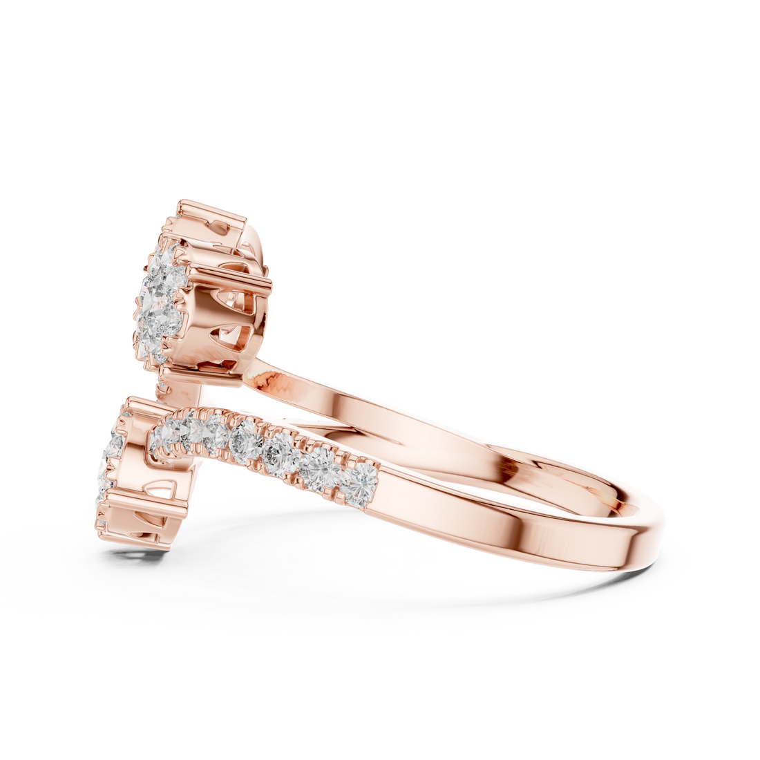 Round Cut Diamond Three Stone Floral Cluster Twist Ring