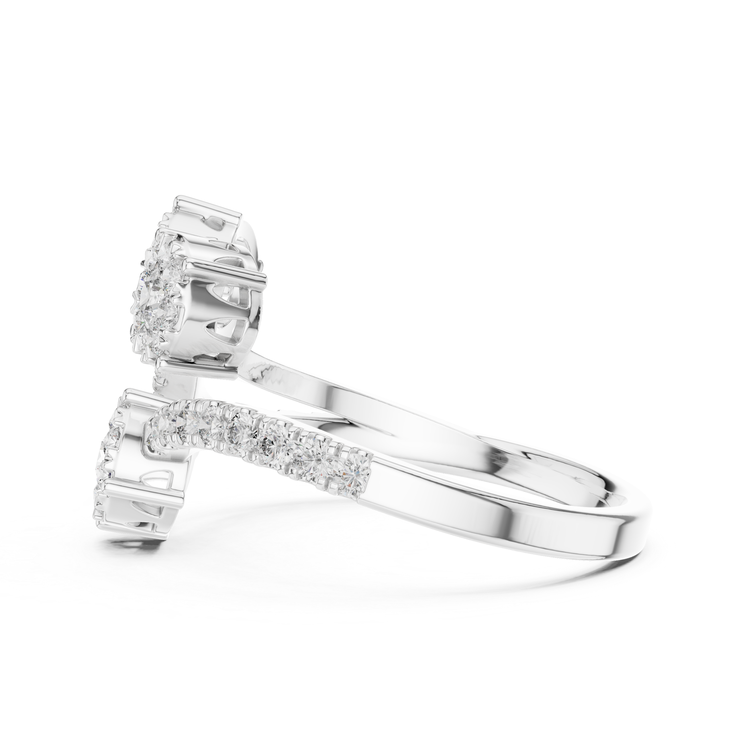 Round Cut Diamond Three Stone Floral Cluster Twist Ring