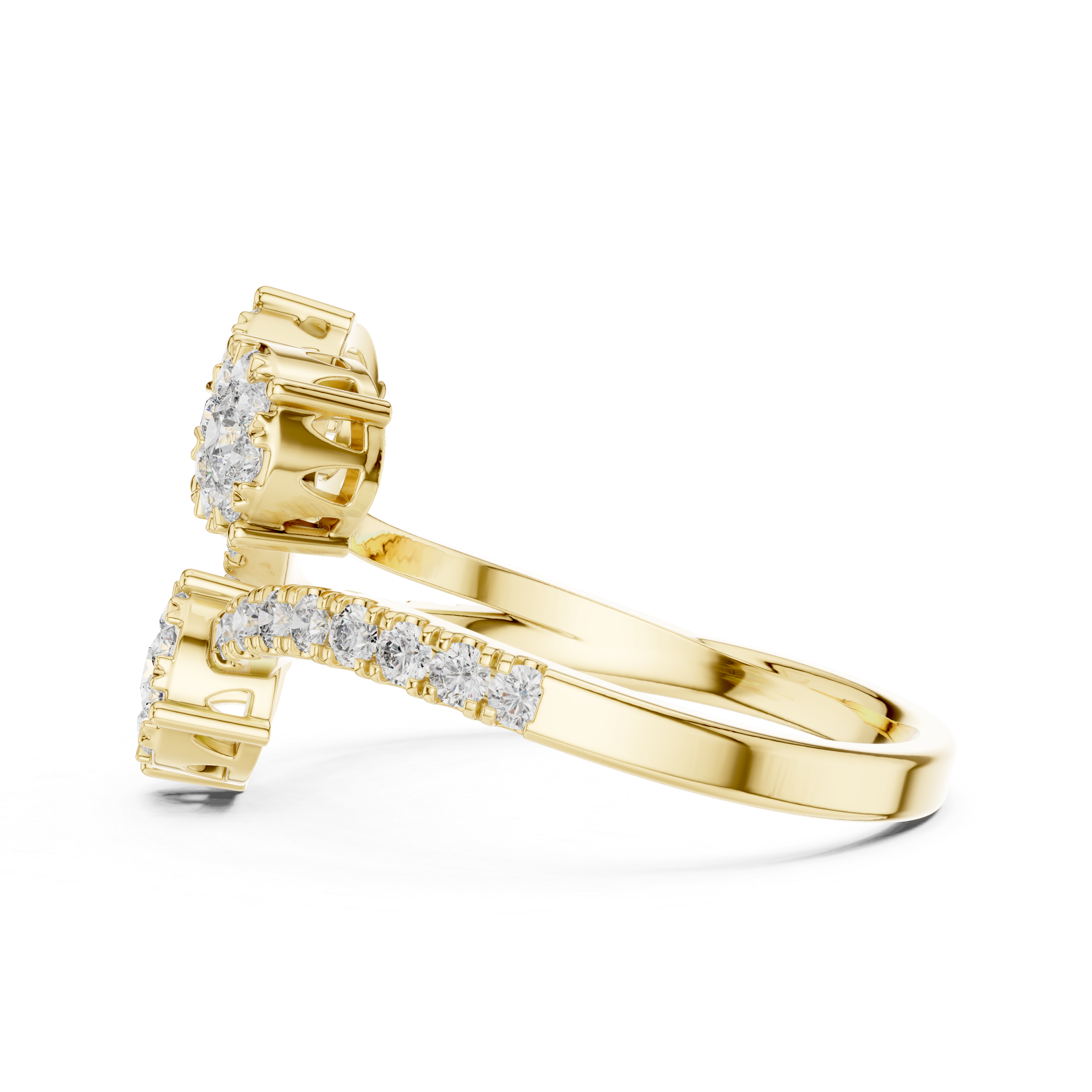 Round Cut Diamond Three Stone Floral Cluster Twist Ring