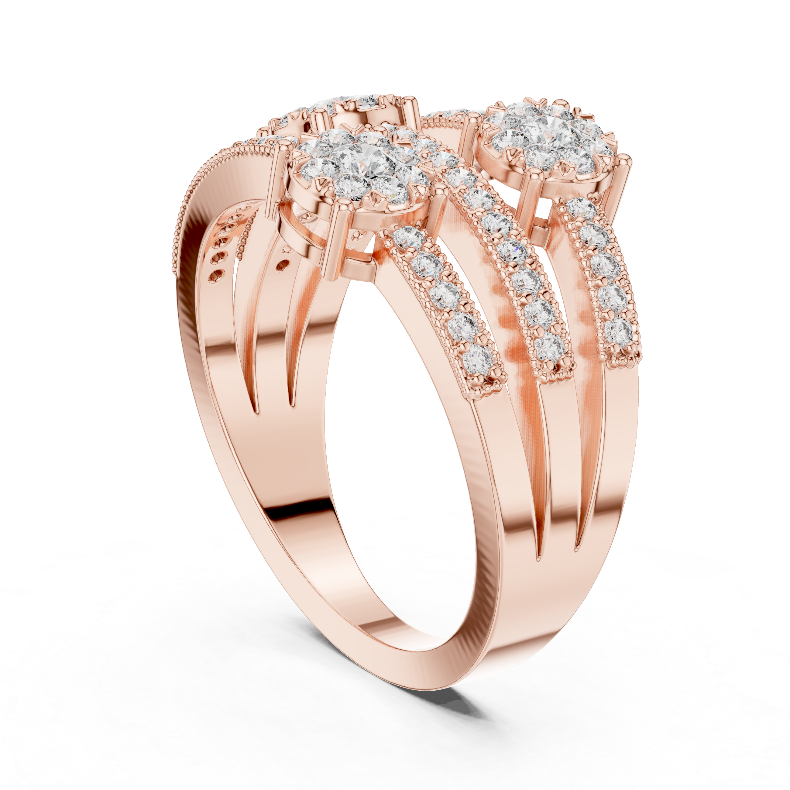 Floral Halo Round Diamond Multi-Row Band Ring