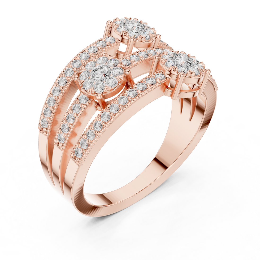Floral Halo Round Diamond Multi-Row Band Ring