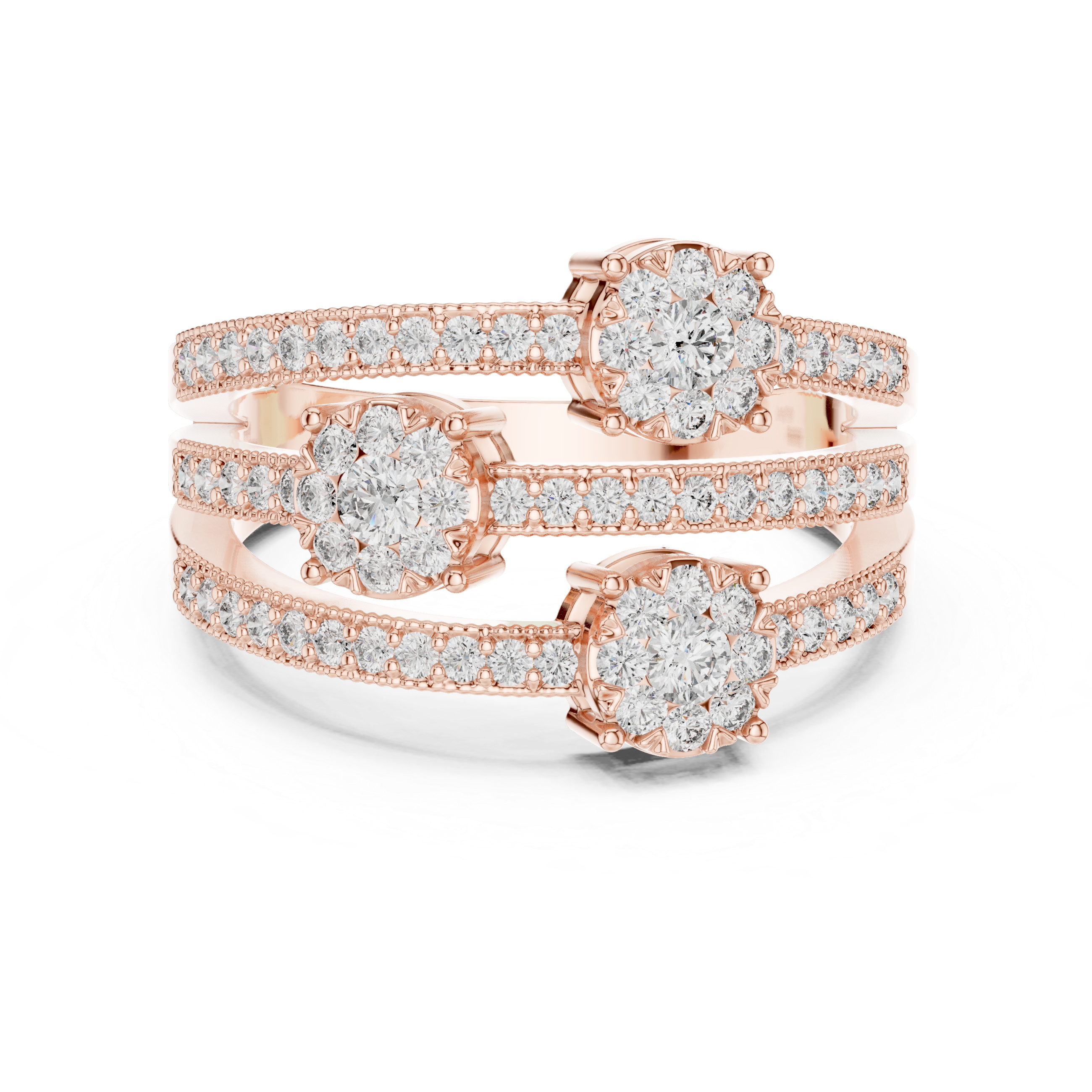 Floral Halo Round Diamond Multi-Row Band Ring