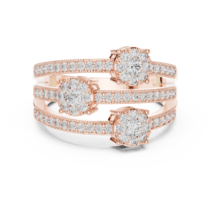 Floral Halo Round Diamond Multi-Row Band Ring