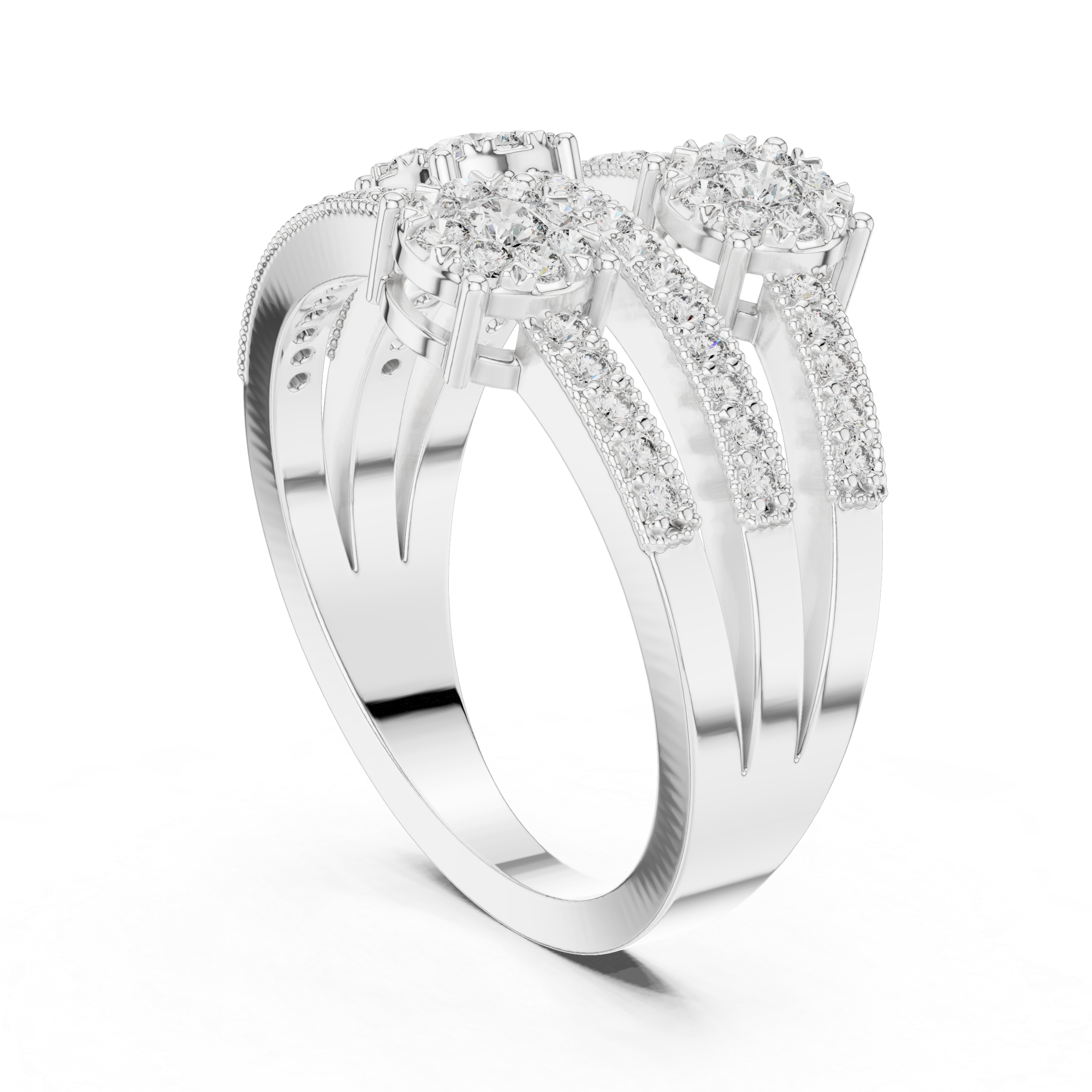 Floral Halo Round Diamond Multi-Row Band Ring