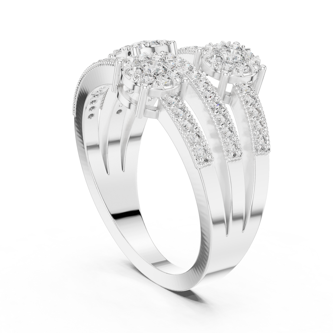 Floral Halo Round Diamond Multi-Row Band Ring